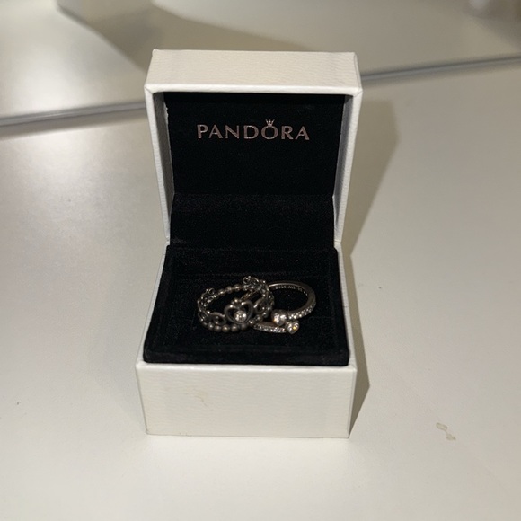 Two ring set: Pandora Crown Ring and Two Sparkling Hearts ring - Picture 3 of 5